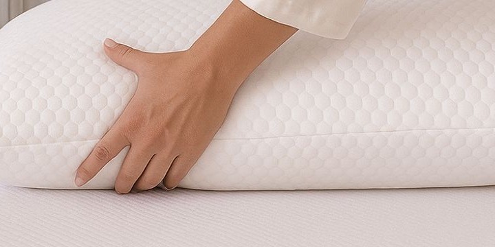 Подушка B-Sensible COSMETIC: рука проверяет мягкость наполнения
